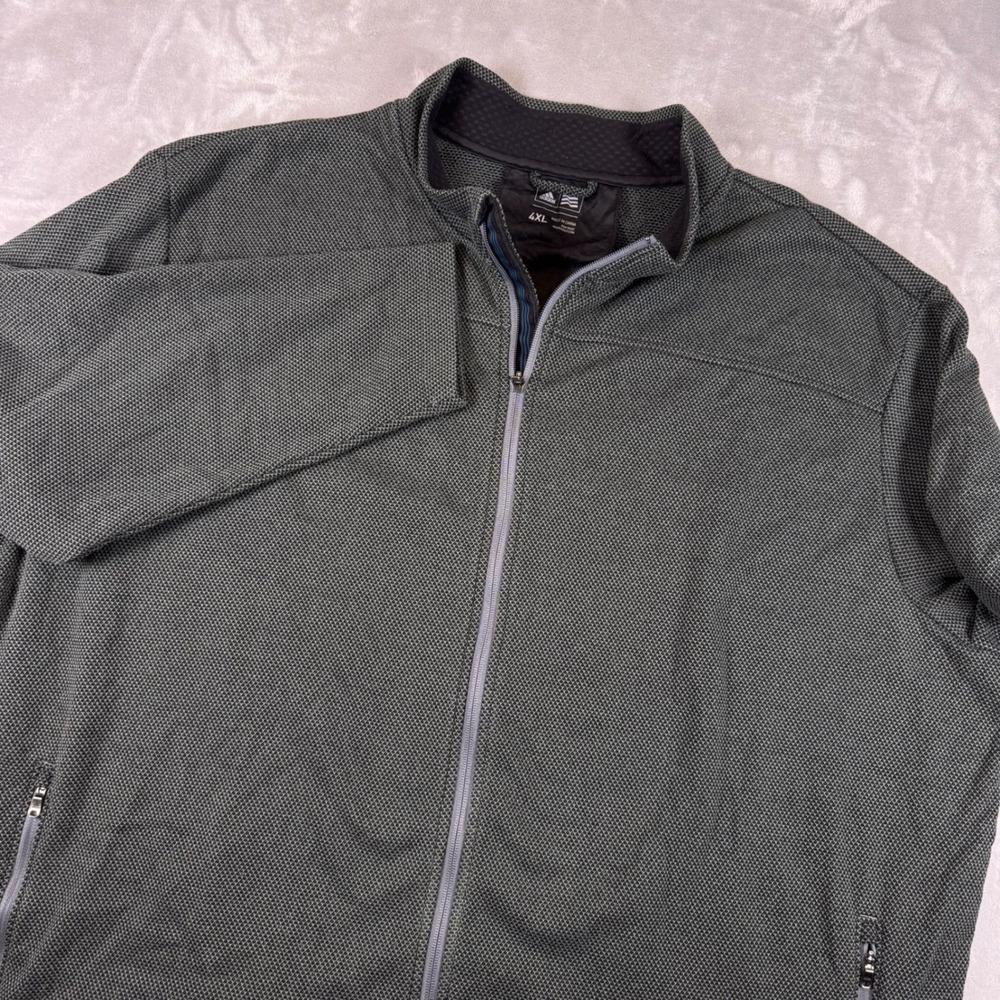 Adidas Full Zip Textured Knit Jacket Mens 4XL Grey Black Mock Neck Activewear